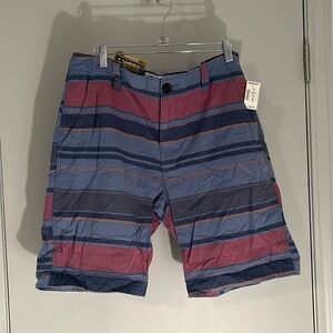 Men shorts, size 32 waist, blue with stripes. New with tags.